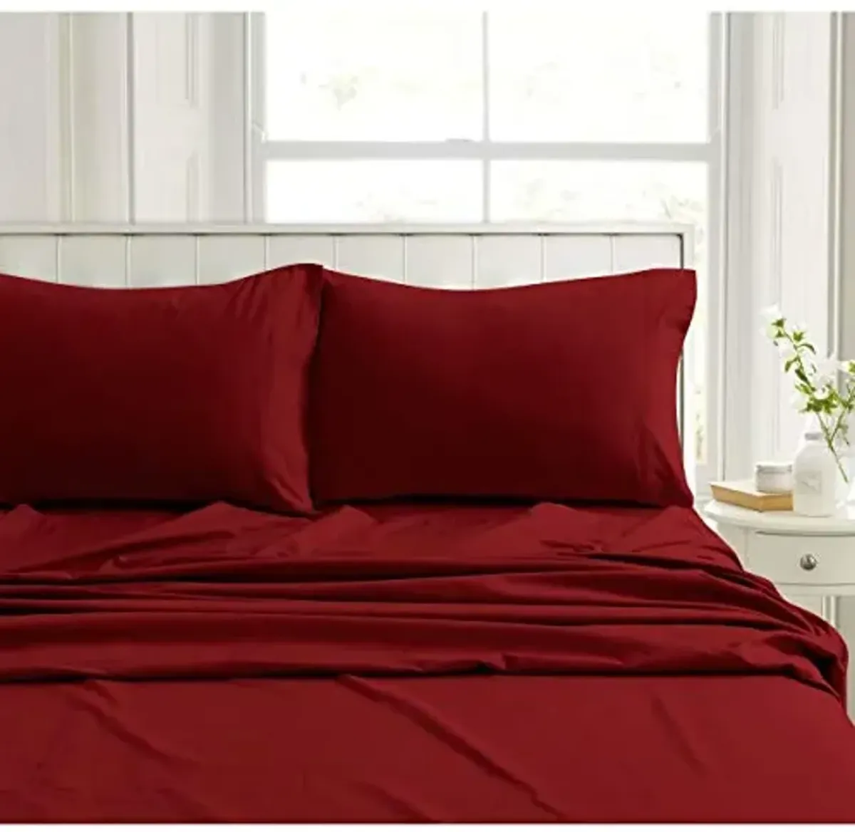 Tribeca Living FLA200SHEETQUCR Deep Pocket Sheet Set, Queen, Cranberry