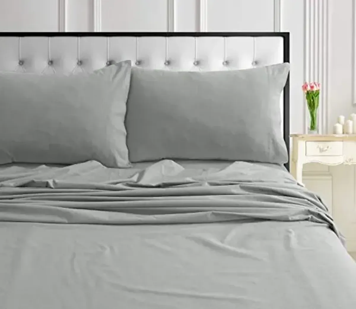 Tribeca Living 170SOSHEETQUSI Deep Pocket Sheet Set, Queen, Silver
