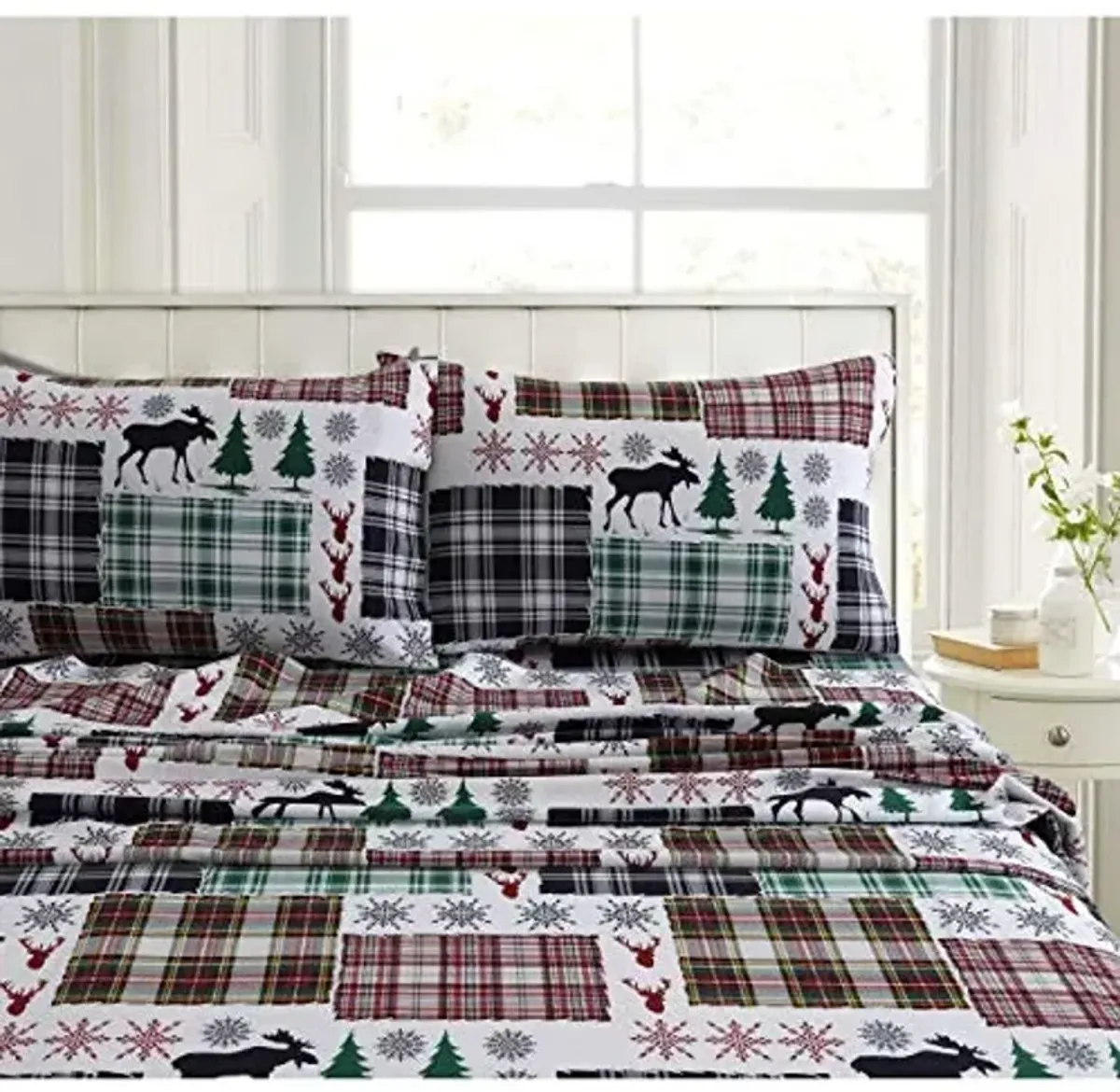Tribeca Living PATPLAIDSHQU Deep Pocket Sheet Set, Queen, Patchwork Plaid