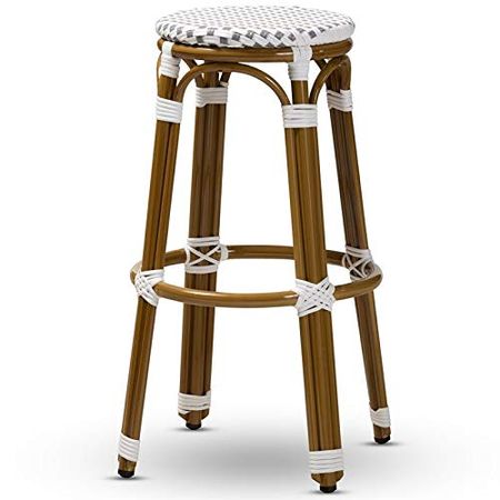 Baxton Studio Joelle Classic French Indoor and Outdoor Grey and White Bamboo Style Stackable Bistro Bar Stool