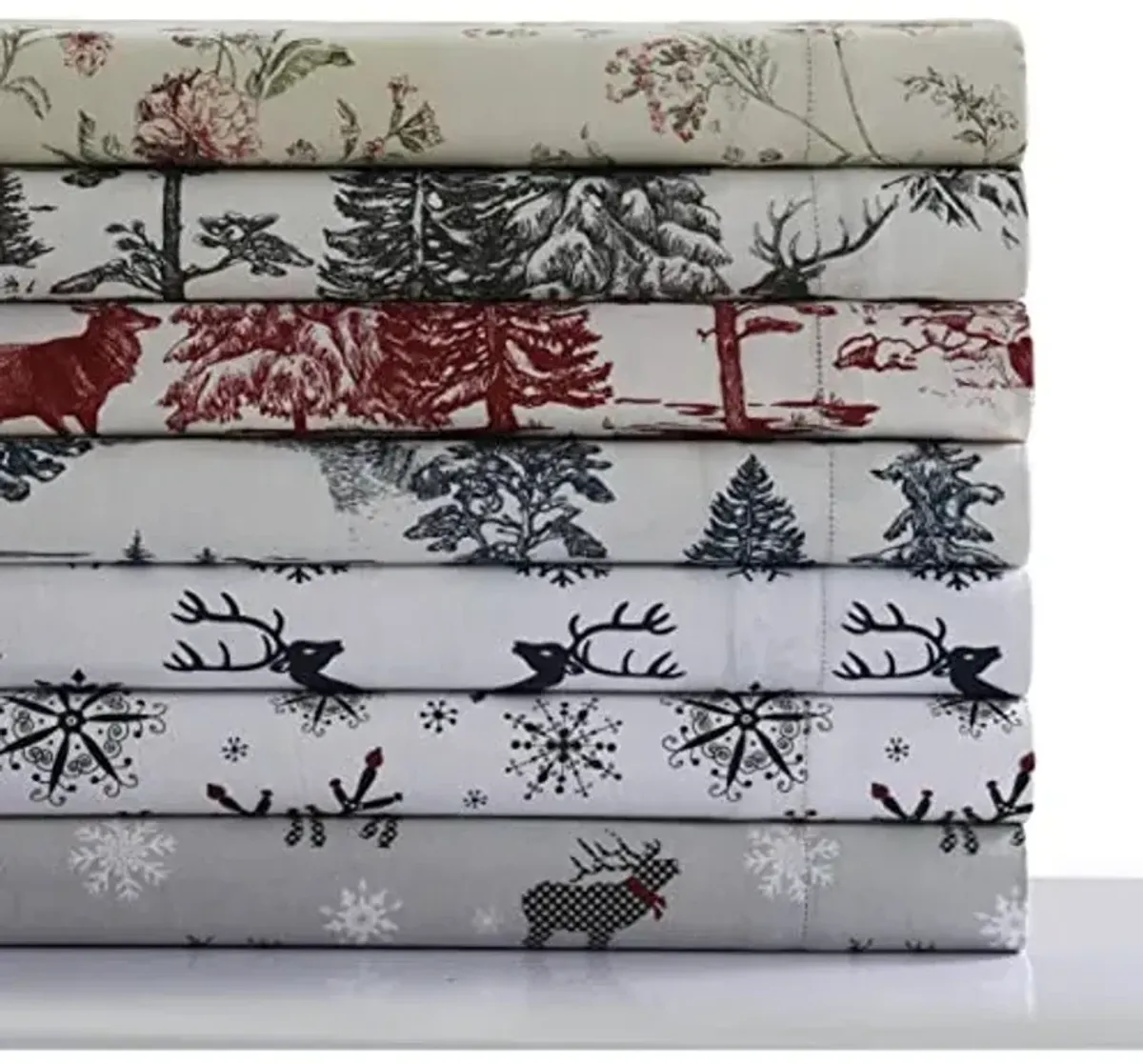 Tribeca Living Flannel Sheets King Size - 100% Cotton Flannel Sheet Set, 200 GSM Deep Pocket King Flannel Sheets, 4 Piece Ultra Soft Brushed Cotton Flannel Sheet in Deer Toile Navy Print