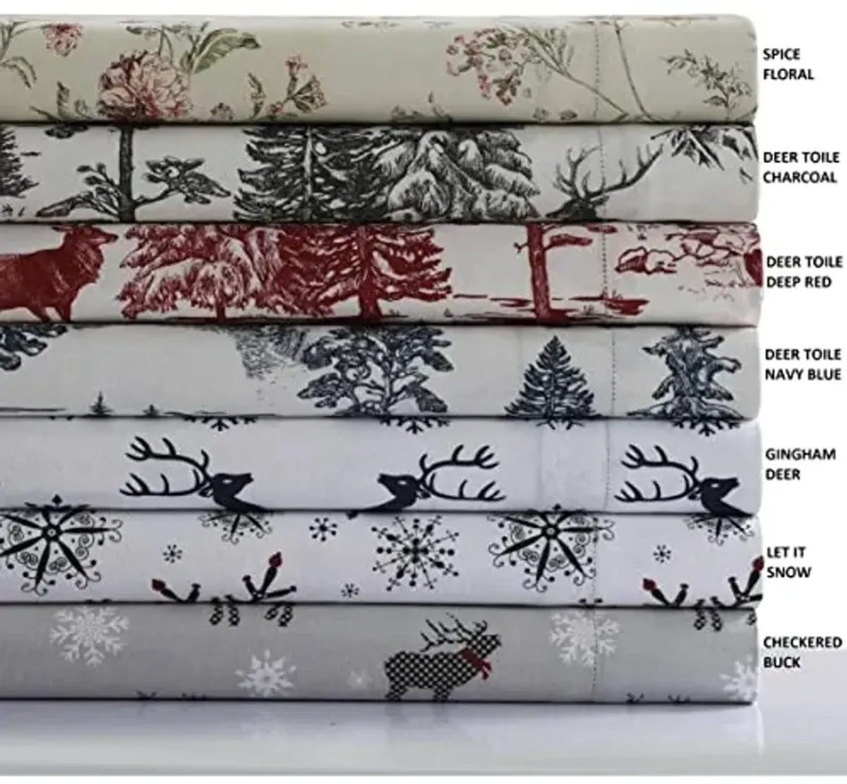 Tribeca Living Flannel Sheets King Size - 100% Cotton Flannel Sheet Set, 200 GSM Deep Pocket King Flannel Sheets, 4 Piece Ultra Soft Brushed Cotton Flannel Sheet in Deer Toile Navy Print