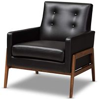 Baxton Studio Perris Mid-Century Modern Black Faux Leather Upholstered Walnut Wood Lounge Chair
