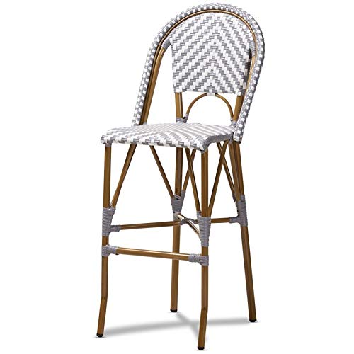 Baxton Studio Ilene Classic French Indoor and Outdoor Grey and White Bamboo Style Stackable Bistro Bar Stool