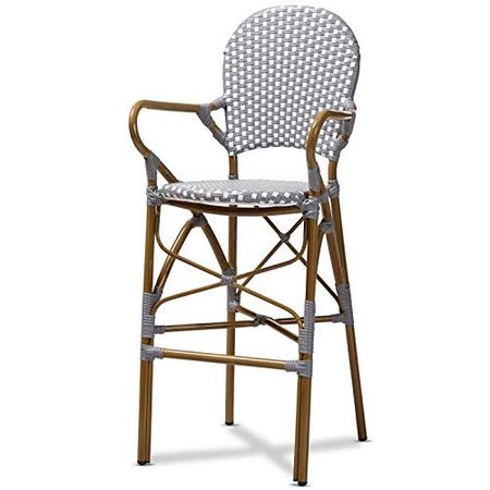 Baxton Studio Marguerite Classic French Indoor and Outdoor Grey and White Bamboo Style Bistro Stackable Bar Stool