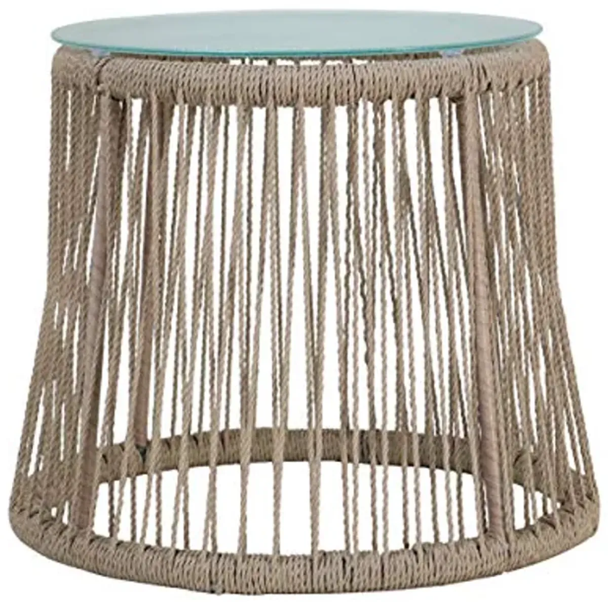 Christopher Knight Home 307514 Kimberley Outdoor Side Table, Steel and Rope, Tempered Glass, Boho, Brown