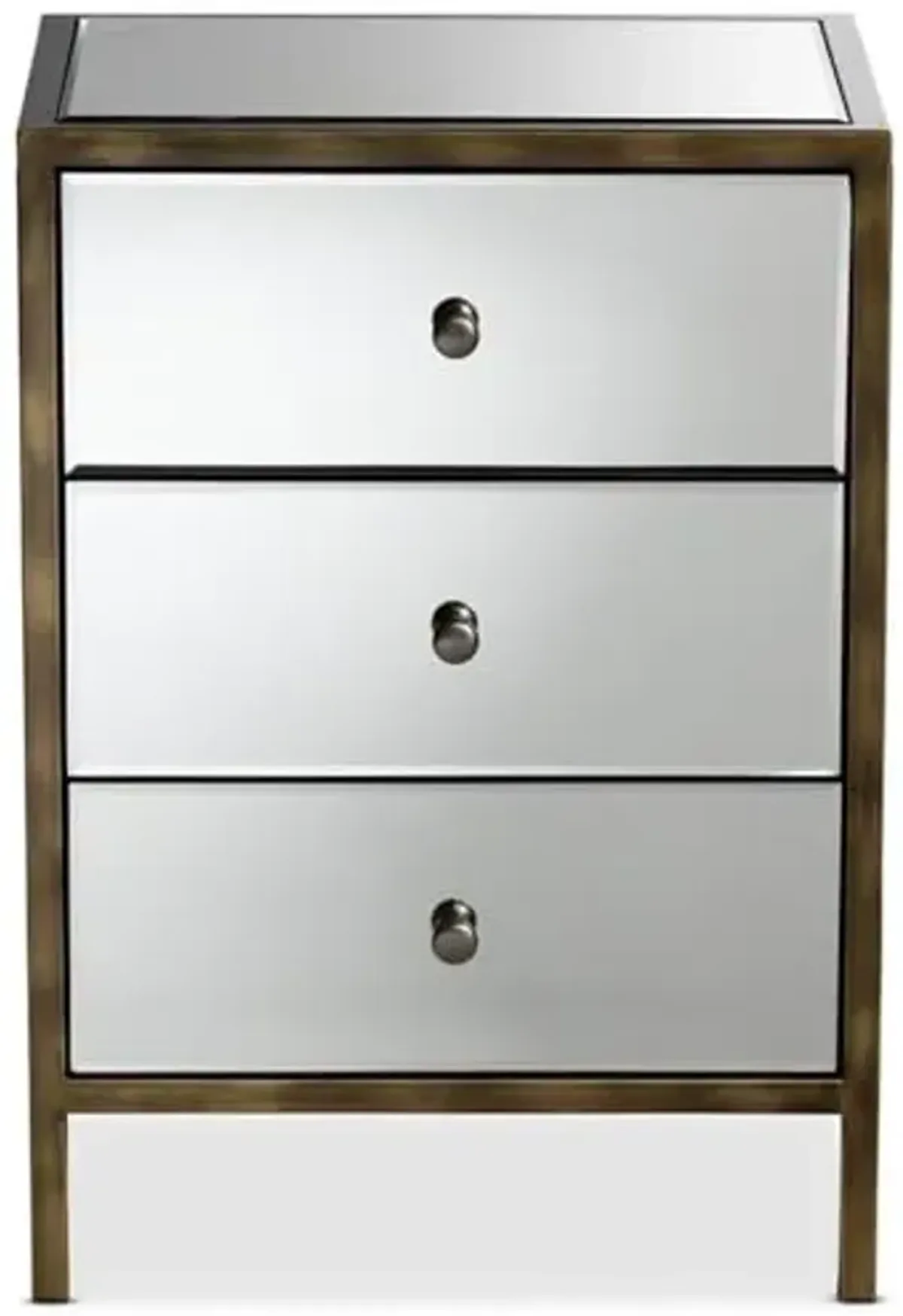 Baxton Studio Mirrored Modern Nightstand 3 Drawer Bedside Table Hollywood Glam Style - Wholesale Interiors Wood