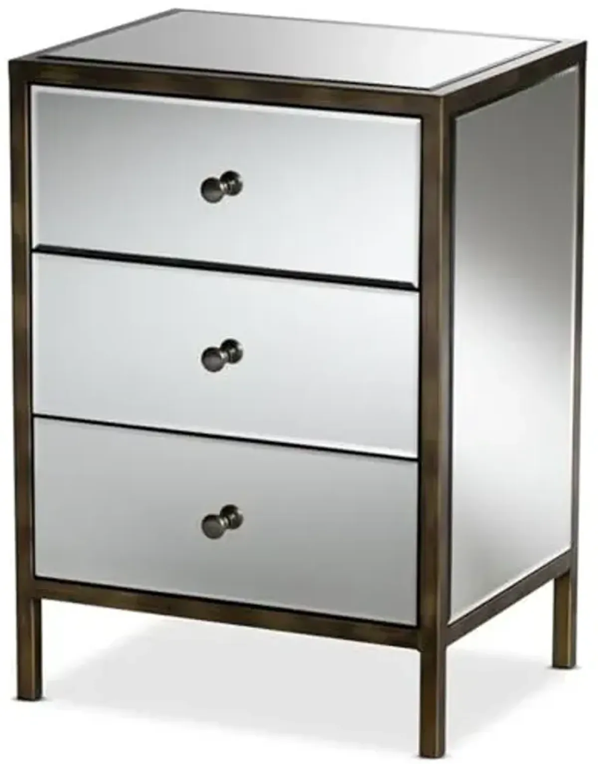 Baxton Studio Mirrored Modern Nightstand 3 Drawer Bedside Table Hollywood Glam Style - Wholesale Interiors Wood