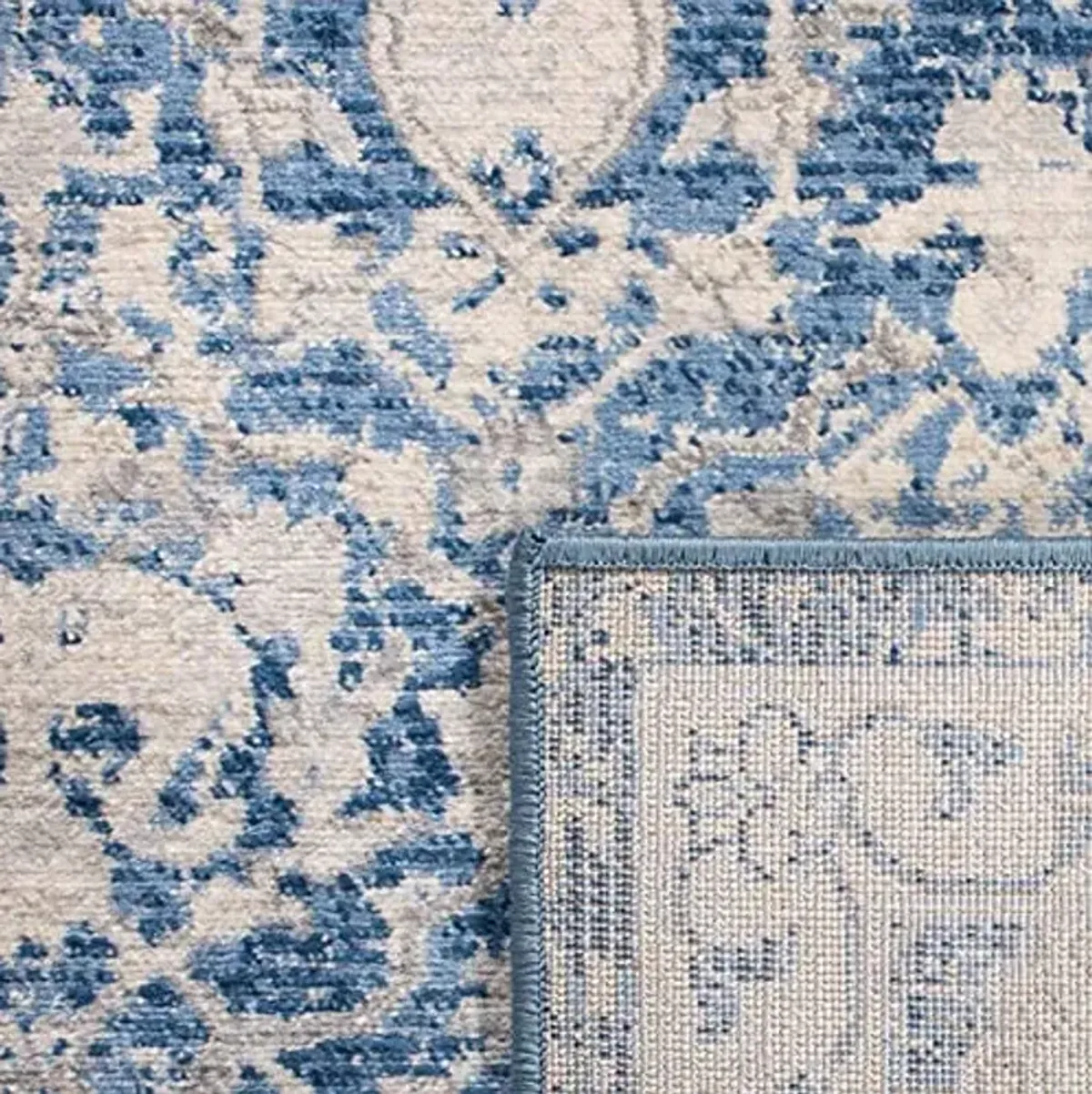 SAFAVIEH Brentwood Collection 2' x 8' Navy / Cream BNT896N Floral Distressed Non-Shedding Living Room Entryway Foyer Hallway Bedroom Runner Rug