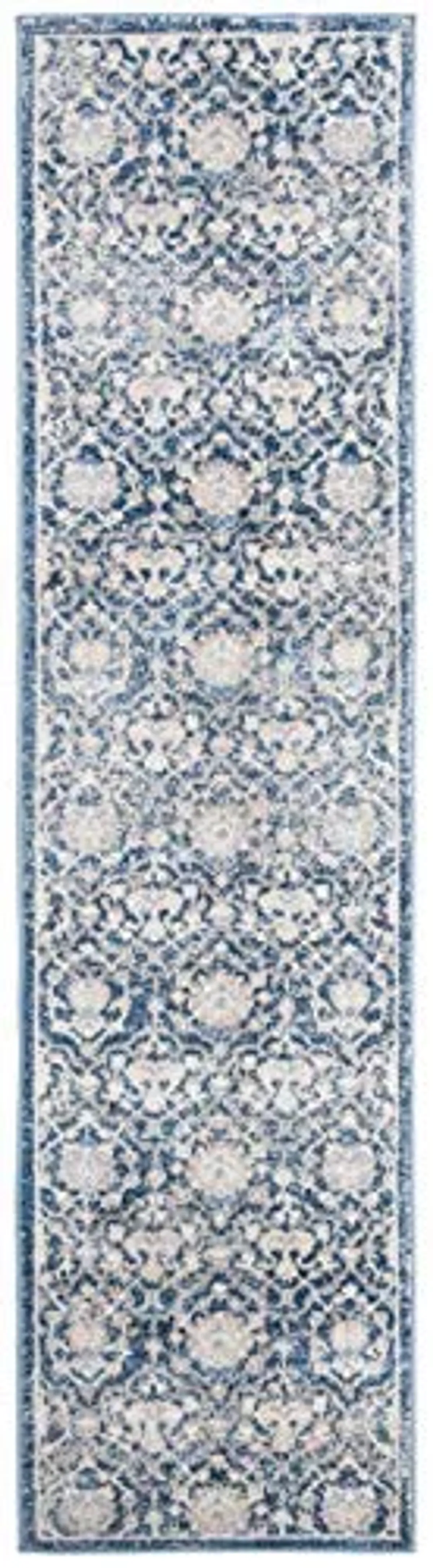 SAFAVIEH Brentwood Collection 2' x 8' Navy / Cream BNT896N Floral Distressed Non-Shedding Living Room Entryway Foyer Hallway Bedroom Runner Rug