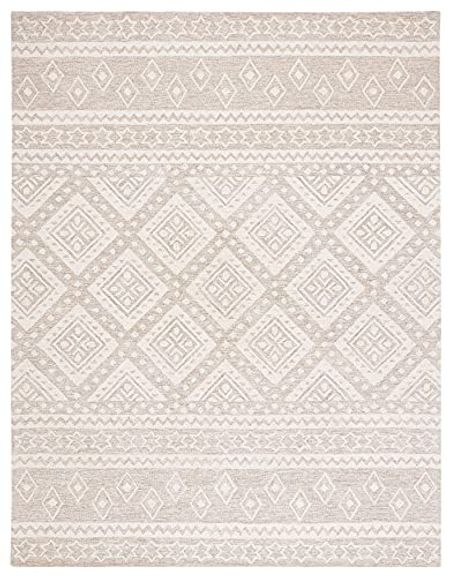 SAFAVIEH Micro-Loop Collection 8' x 10' Beige/Ivory MLP501B Handmade Moroccan Boho Tribal Premium Wool Area Rug