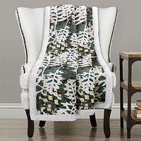 Lush Decor, Green Camouflage Leaves Reversible Sherpa Throw Blanket with Nature Leaf Print Design-60” x 50, 60" x 50"