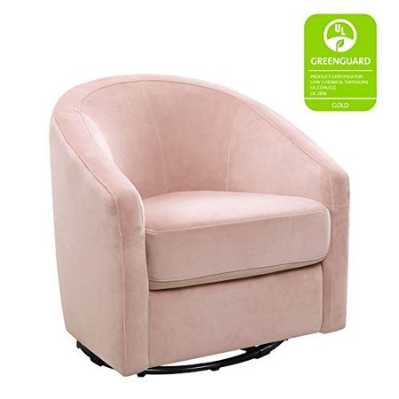 babyletto Madison Swivel Glider in Blush Pink Velvet, Greenguard Gold and CertiPUR-US Certified