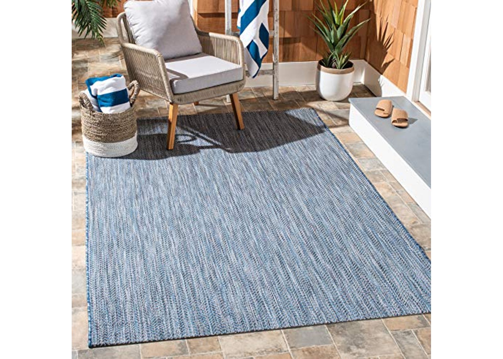 SAFAVIEH Courtyard Collection 5'3" Square Navy/Grey CY8022 Indoor/ Outside Waterproof Easy cleansingPatio Backyard Mudroom Area Mat