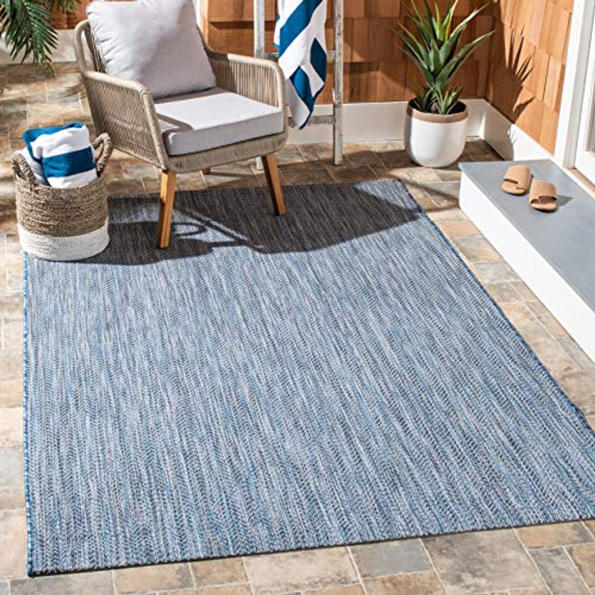 SAFAVIEH Courtyard Collection 5'3" Square Navy/Grey CY8022 Indoor/ Outside Waterproof Easy cleansingPatio Backyard Mudroom Area Mat