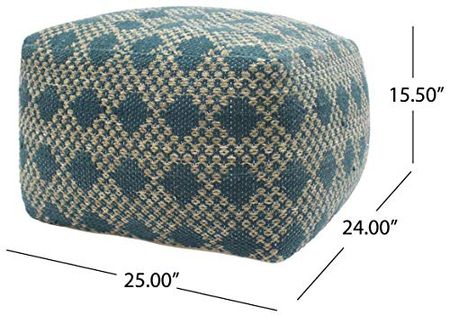 Christopher Knight Home Adagio Outdoor Boho Handcrafted Large Rectangular Pouf, Beige, Teal