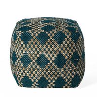 Christopher Knight Home Mamie Cube Pouf, Boho, Beige and Teal Yarn