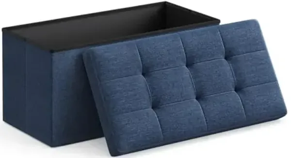 SONGMICS MAZIE Collection - 30 Inches Folding Storage Ottoman Bench, Ottoman Foot Rest, End of Bed Bench, Storage Chest, Load 660 lb, for Living Room, Bedroom, Entryway, Midnight Blue ULSF47IN