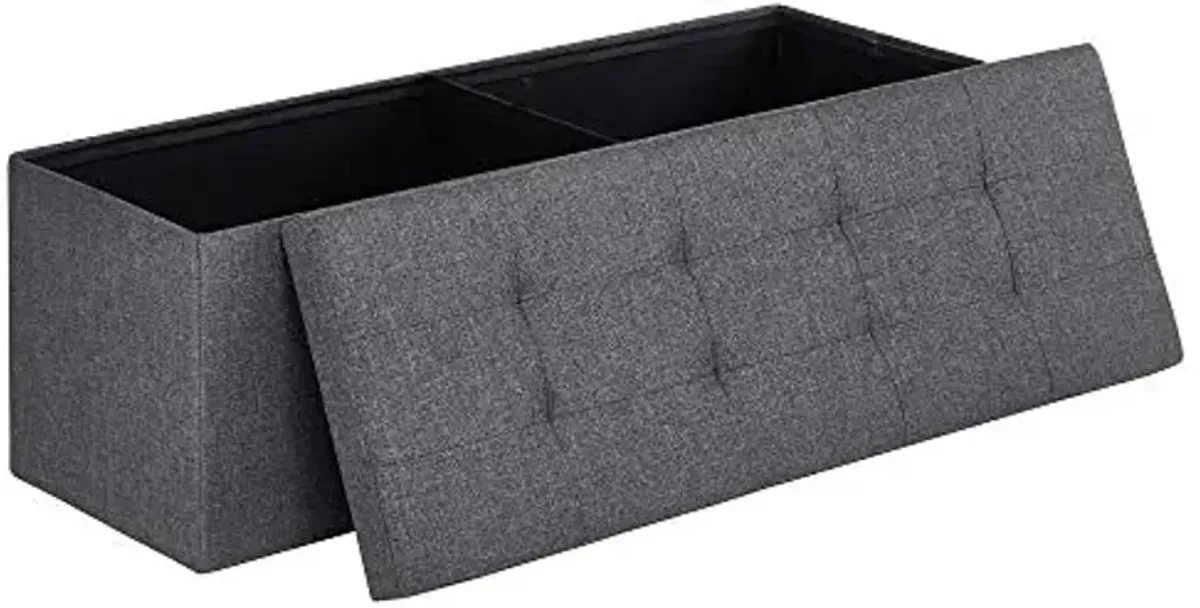 SONGMICS MAZIE Collection - 43 Inches Folding Storage Ottoman Bench, Ottoman Foot Rest, End of Bed Bench, Storage Chest, Load 660 lb, for Living Room, Bedroom, Entryway, Dark Gray ULSF77K