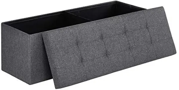 SONGMICS MAZIE Collection - 43 Inches Folding Storage Ottoman Bench, Ottoman Foot Rest, End of Bed Bench, Storage Chest, Load 660 lb, for Living Room, Bedroom, Entryway, Dark Gray ULSF77K