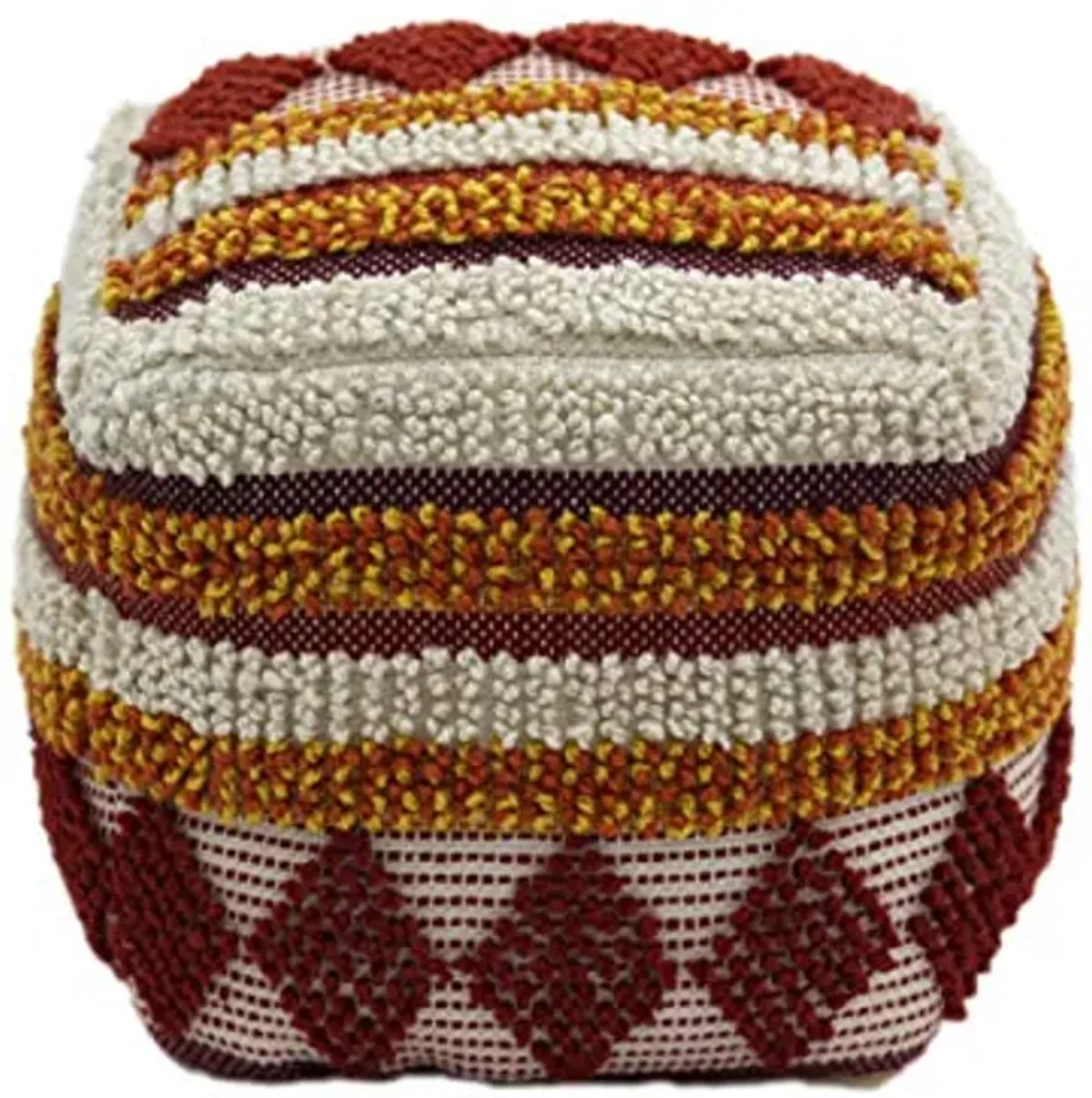 Christopher Knight Home Annabelle Outdoor Cube Pouf, Boho, Orange, Red, White Yarn, Multi