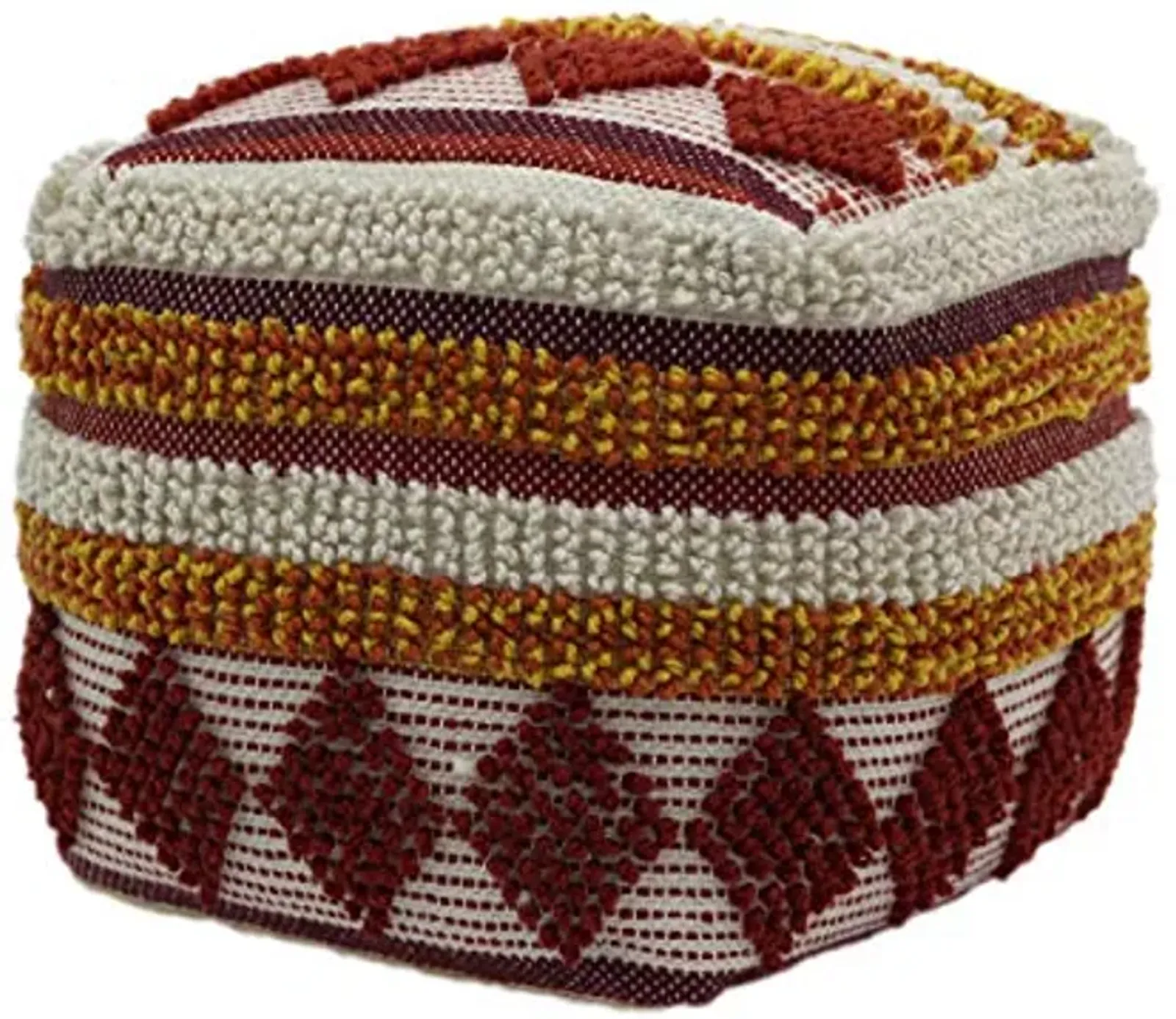 Christopher Knight Home Annabelle Outdoor Cube Pouf, Boho, Orange, Red, White Yarn, Multi