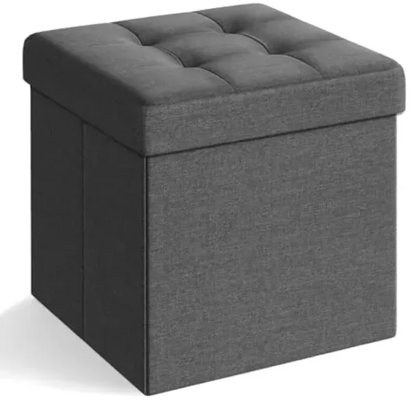 SONGMICS Folding Storage Ottoman Bench，38 x 38 x 38 cm， Ottoman Foot Rest, End of Bed Bench, Storage Chest, Load 300 kg, for Living Room, Bedroom, Entryway, Dorm, Dark Gray ULSF27Z