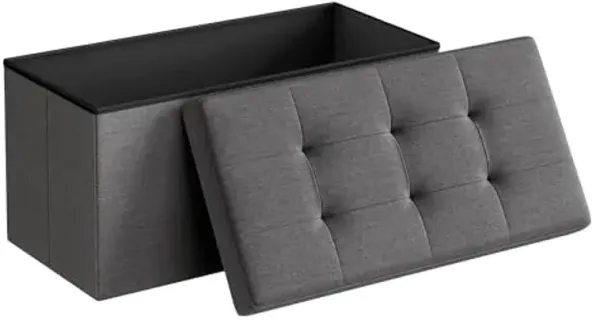 SONGMICS MAZIE Collection - 30 Inches Folding Storage Ottoman Bench, Ottoman Foot Rest, End of Bed Bench, Storage Chest, Load 660 lb, for Living Room, Bedroom, Entryway, Dark Gray ULSF47K
