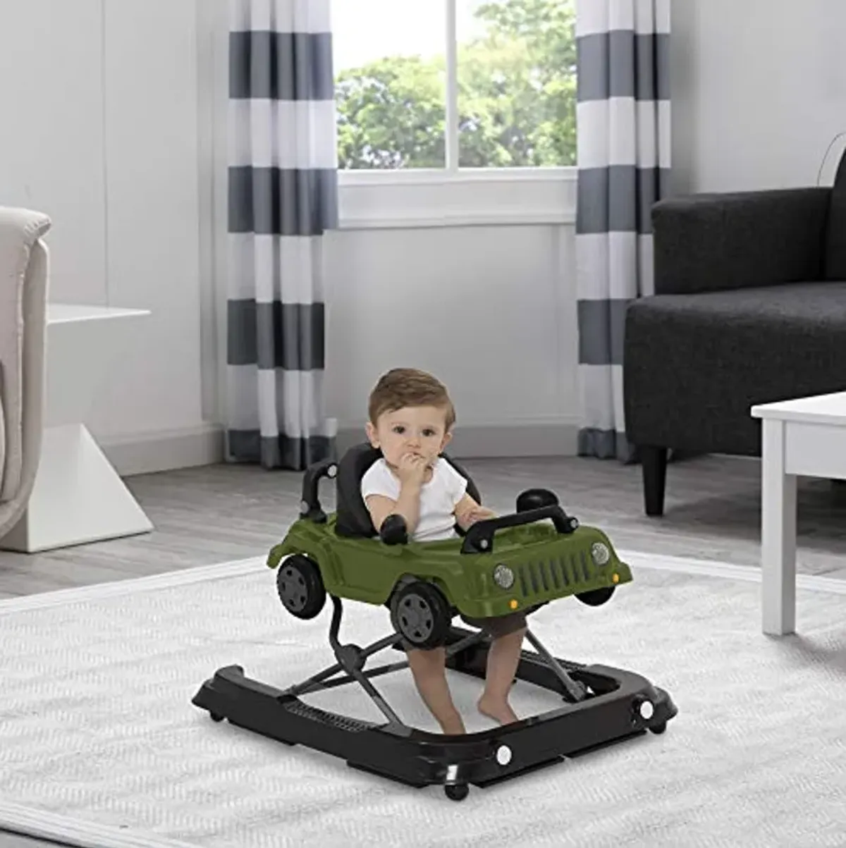 Jeep Classic Wrangler 3-in-1 Grow With Me Activity Walker - Features Music, Lights, Removable Play Tray, Push Walker Mode, Converts into Rolling Car Toy, Anniversary Green