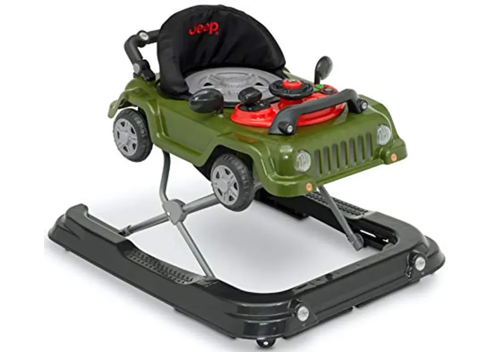 Jeep Classic Wrangler 3-in-1 Grow With Me Activity Walker - Features Music, Lights, Removable Play Tray, Push Walker Mode, Converts into Rolling Car Toy, Anniversary Green