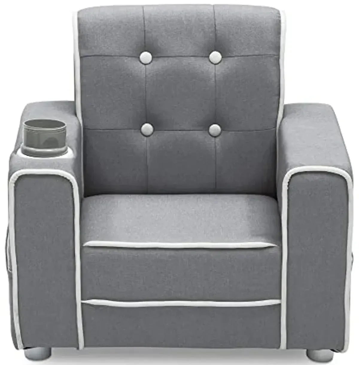 Delta Children Chelsea Kids Upholstered Chair with Cup Holder, Soft Grey