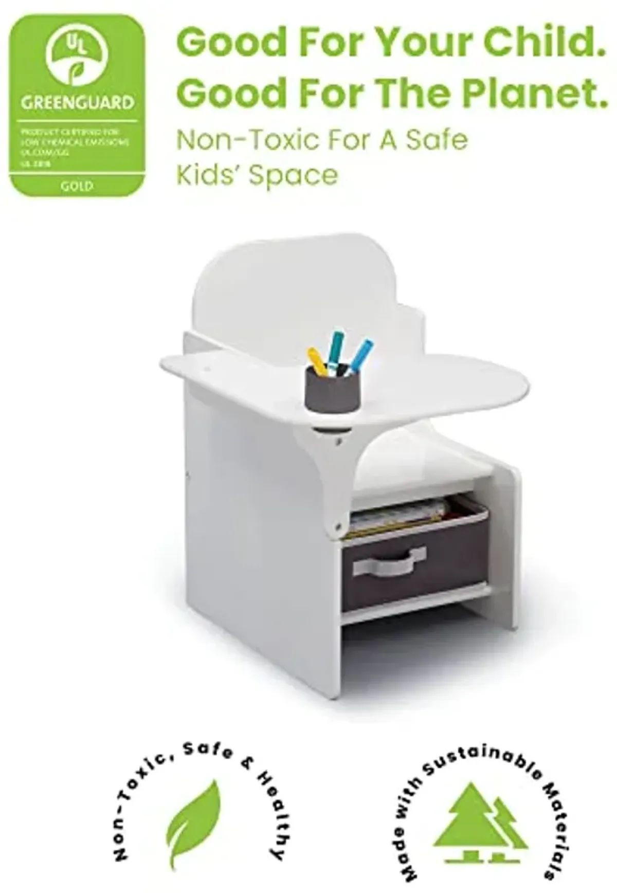 Delta Children MySize Chair Desk With Storage Bin, Bianca White