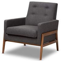 Baxton Studio Perris Upholstered Lounge Chair in Dark Grey and Walnut
