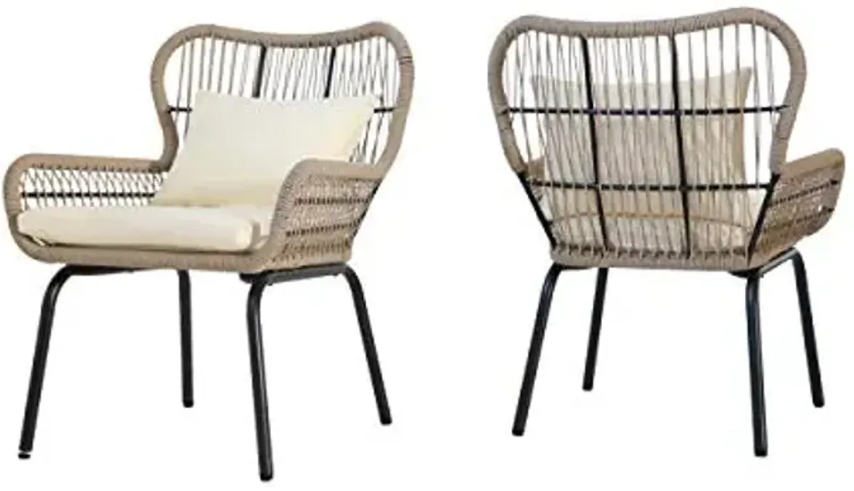 Christopher Knight Home Karen Outdoor Club Chairs, Steel and Rope, Water-Resistant Cushions, Boho, Brown and Beige (Set of 2)