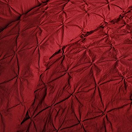 Lush Decor Ravello Pintuck Vintage Chic Farmhouse Style 5 Piece Comforter Set with Pillow Shams, King, Red