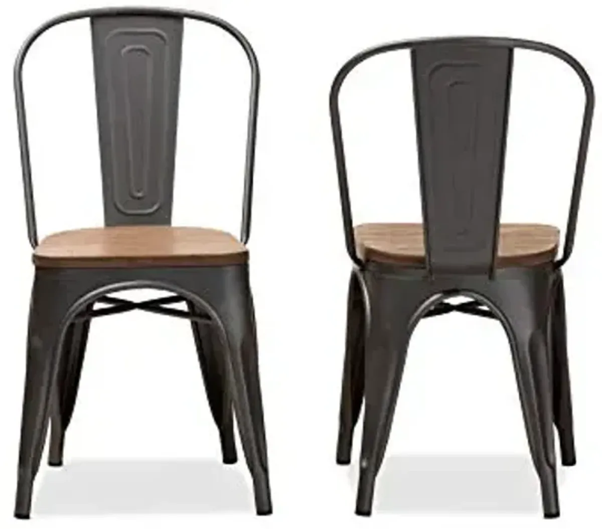 Baxton Studio Henri Vintage Rustic Industrial Style Tolix-Inspired Bamboo and Gun Metal-Finished Steel Stackable Dining Chair