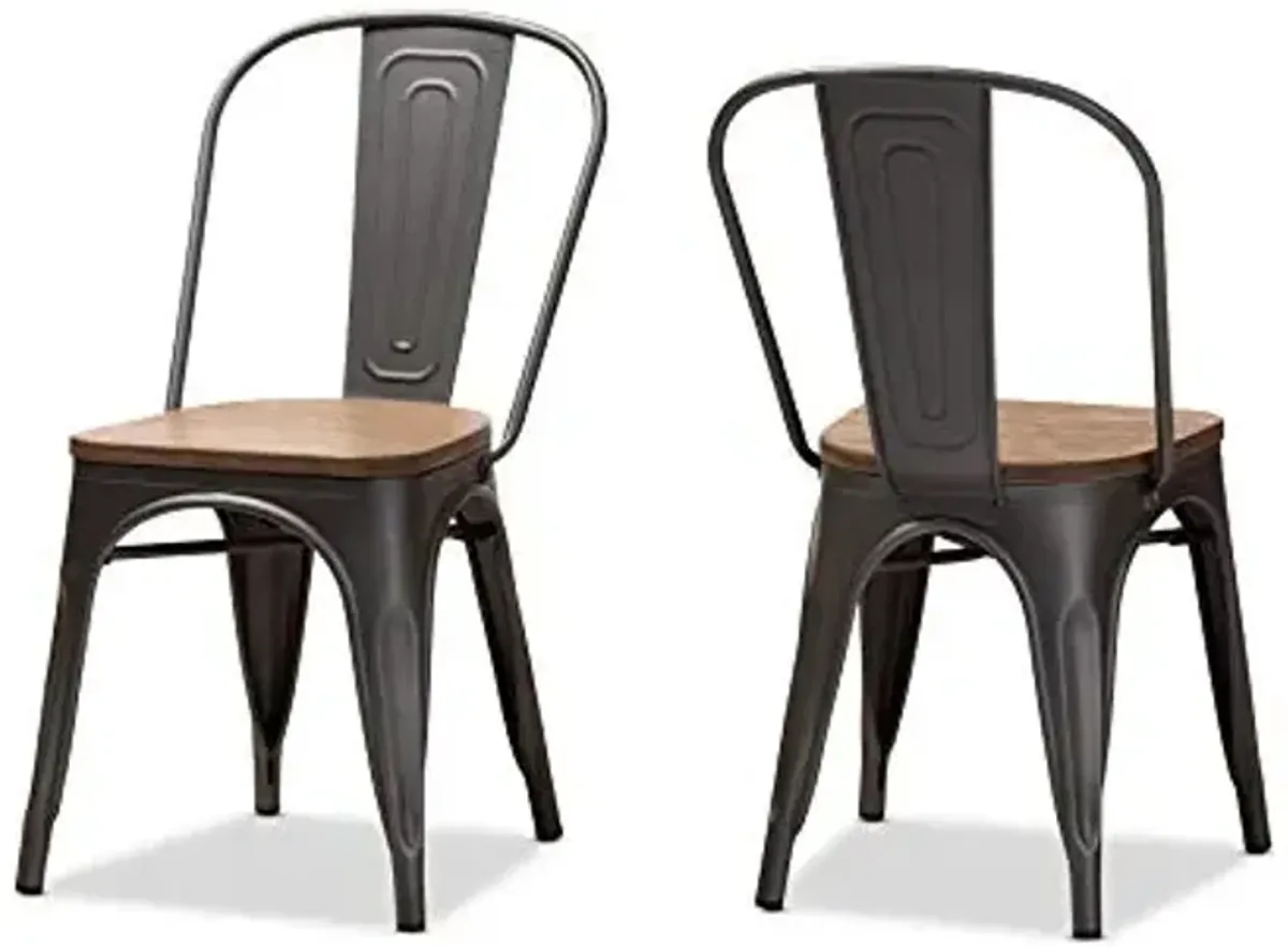 Baxton Studio Henri Vintage Rustic Industrial Style Tolix-Inspired Bamboo and Gun Metal-Finished Steel Stackable Dining Chair