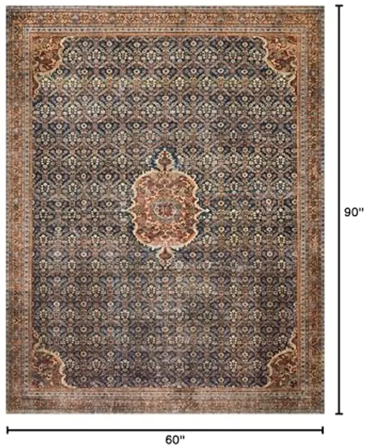 Loloi Layla 5'-0" x 7'-6" Area Rug in Cobalt Blue/Spice - Thick Area Rug, Soft Area Rug with, Vintage Inspired Distressed Design, Low Pile, Non-Shedding, Easy Clean, Durable Living Room Rug