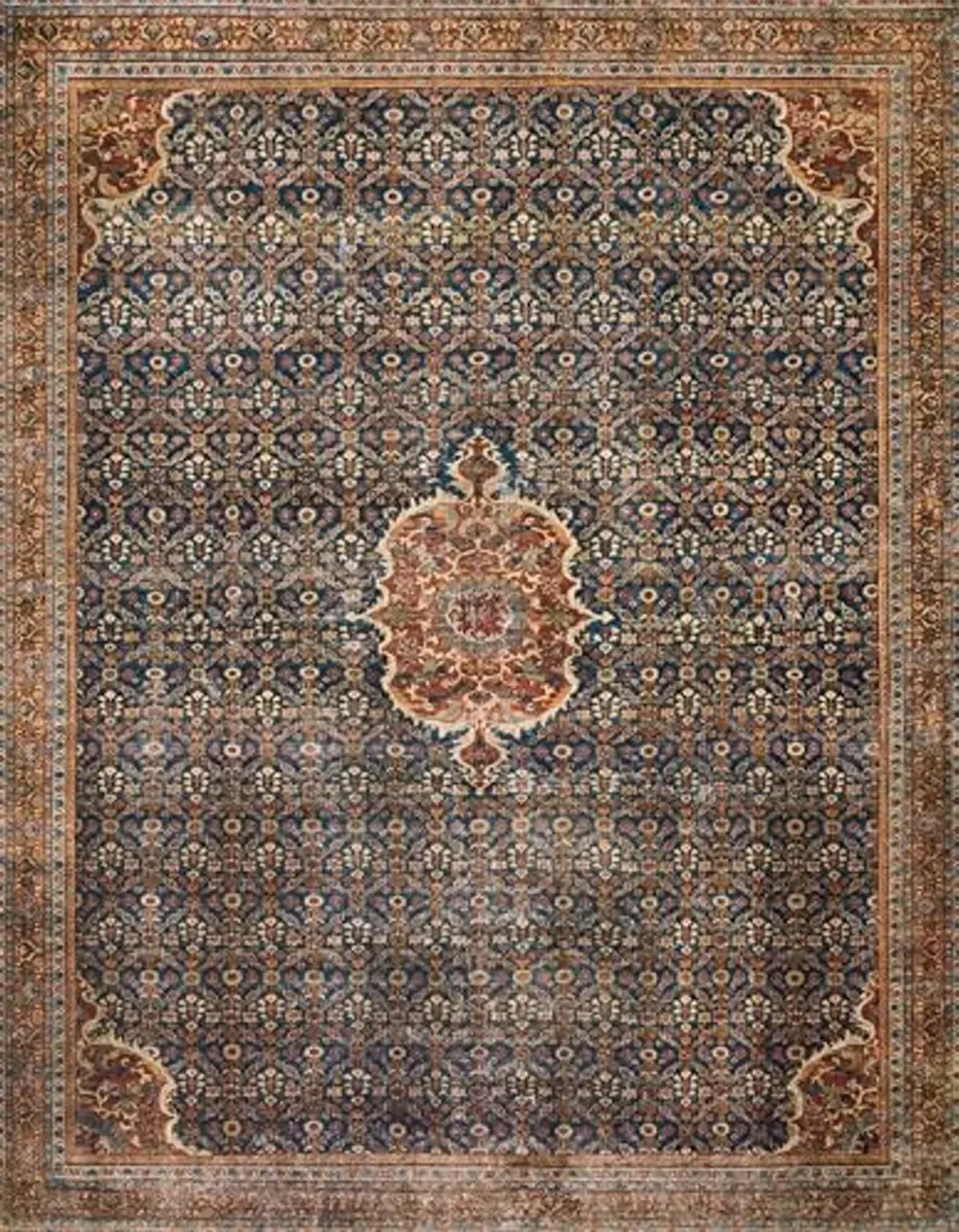 Loloi Layla 5'-0" x 7'-6" Area Rug in Cobalt Blue/Spice - Thick Area Rug, Soft Area Rug with, Vintage Inspired Distressed Design, Low Pile, Non-Shedding, Easy Clean, Durable Living Room Rug