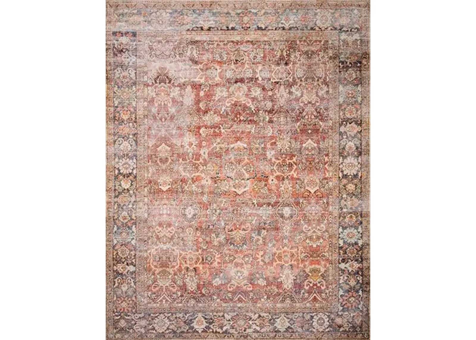 Loloi Layla 2'-6" x 9'-6" Runner Rug in Spice/Marine - Thick Area Rug, Soft Area Rug with, Vintage Inspired Distressed Design, Low Pile, Non-Shedding, Easy Clean, Durable Living Room Rug