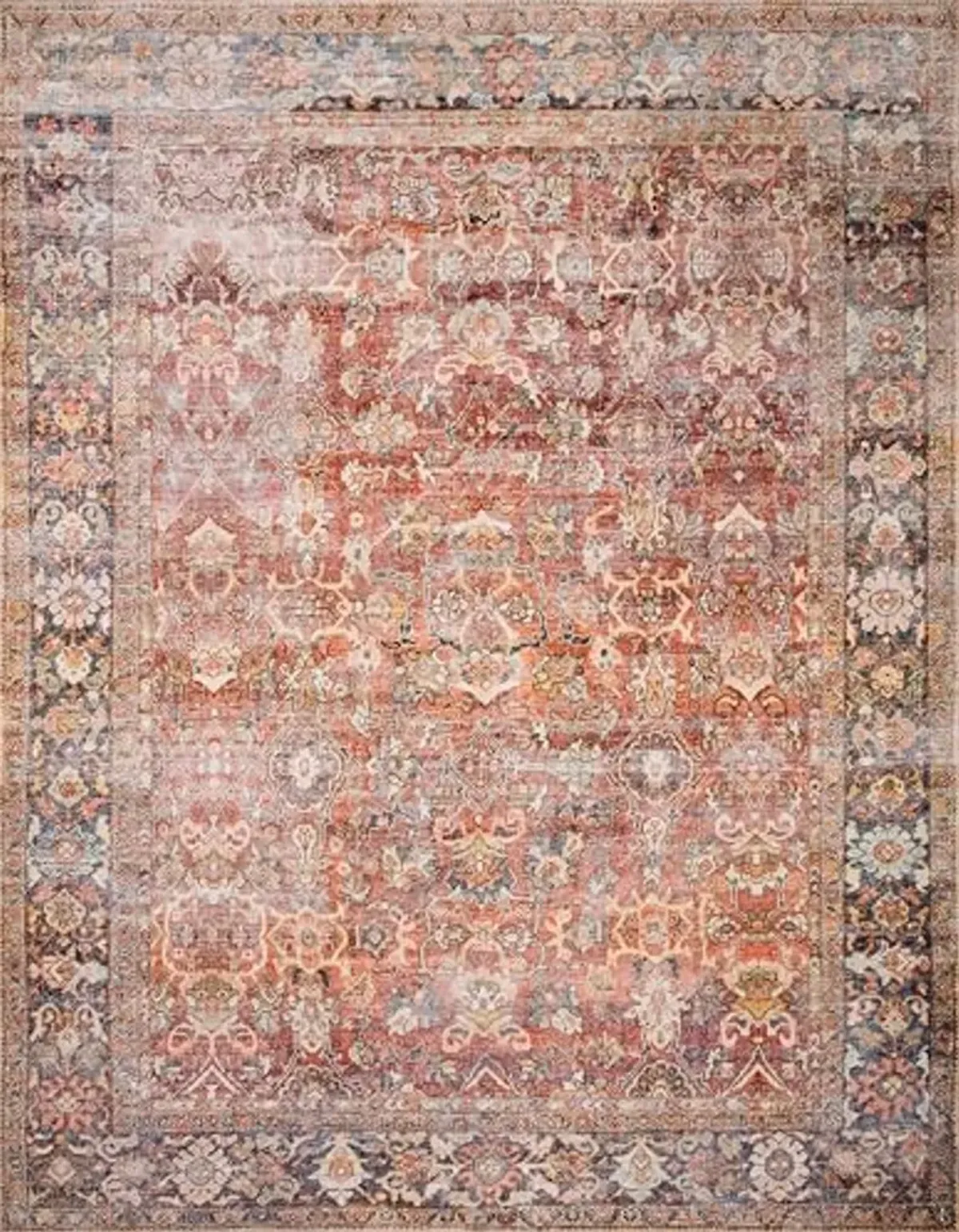 Loloi Layla 2'-6" x 9'-6" Runner Rug in Spice/Marine - Thick Area Rug, Soft Area Rug with, Vintage Inspired Distressed Design, Low Pile, Non-Shedding, Easy Clean, Durable Living Room Rug