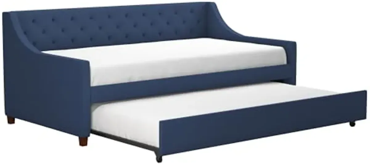 Novogratz Her Majesty Upholstered Daybed with Trundle, Twin Size Frame, Blue Linen