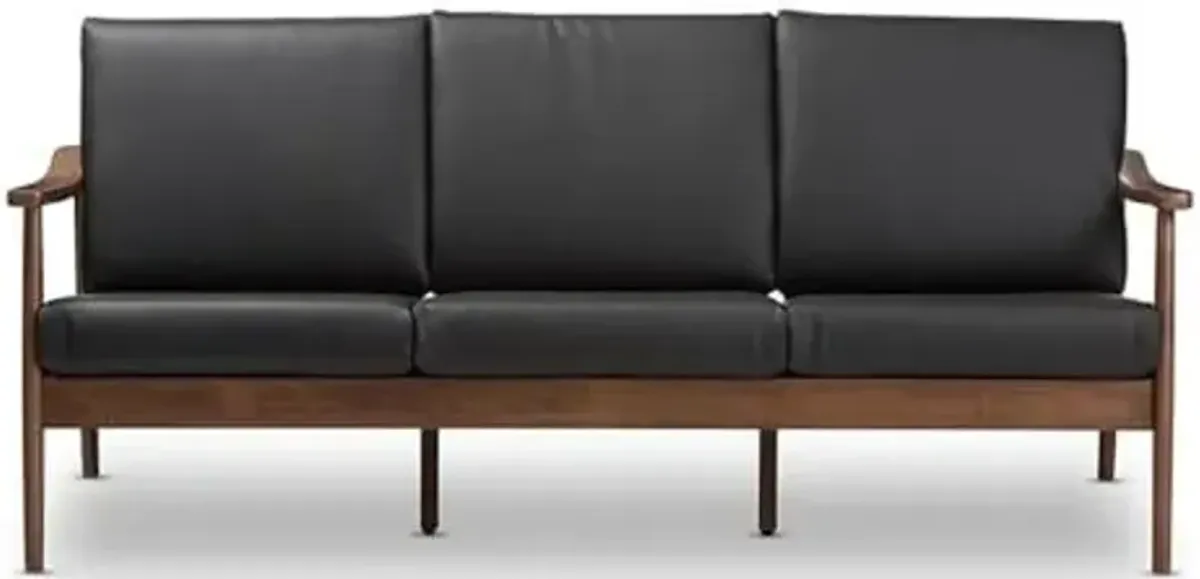 Baxton Studio Venza Faux Leather Sofa in Black and Walnut Brown