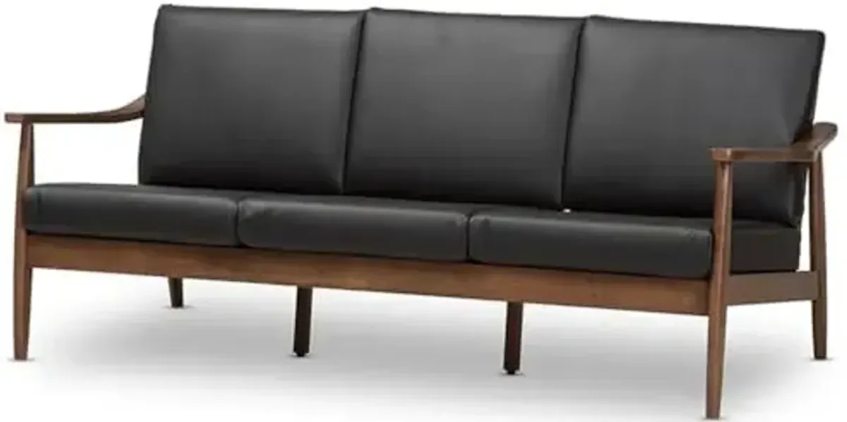 Baxton Studio Venza Faux Leather Sofa in Black and Walnut Brown