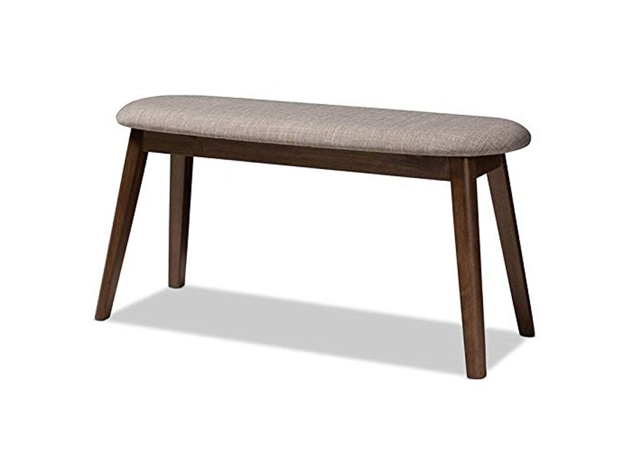 Baxton Studio Easton Upholstered Bench in Light Gray and Walnut Brown