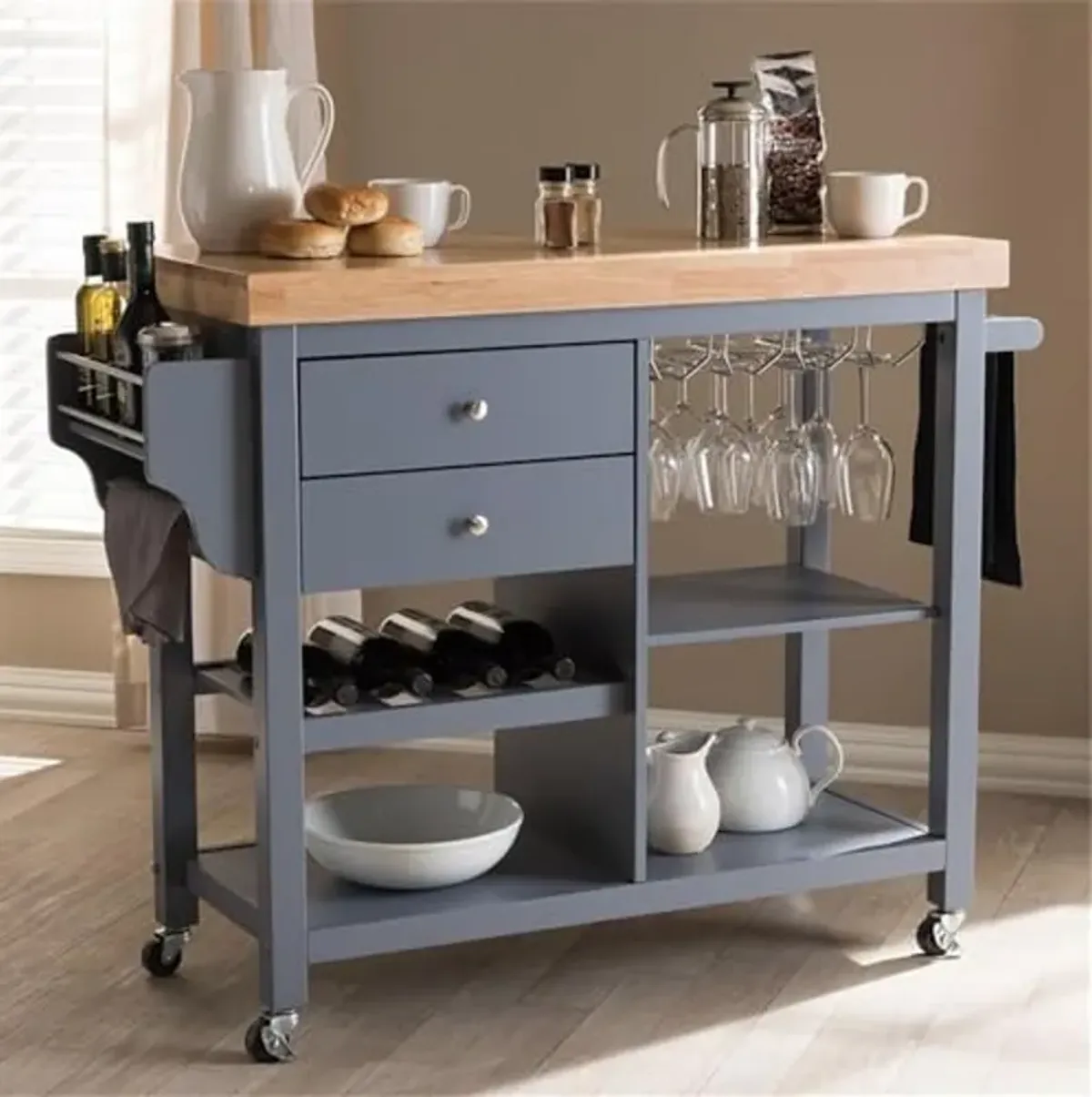 Baxton Studio Sunderland Kitchen Cart in Gray