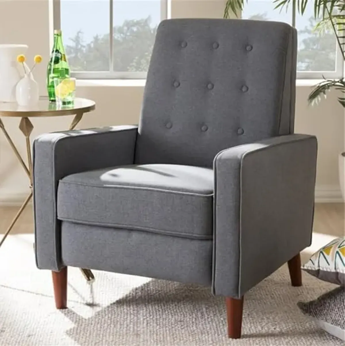 Baxton Studio Mathias Tufted Recliner in Gray and Walnut