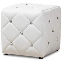 Baxton Studio Stacey 14" Square Faux Leather Ottoman in White