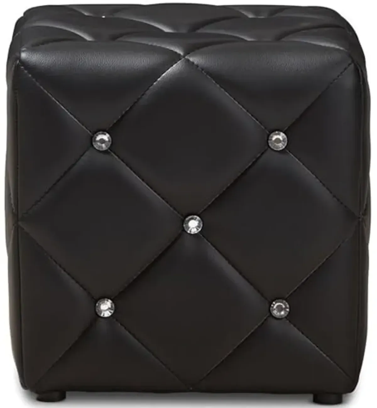 Baxton Studio Stacey 14" Square Faux Leather Ottoman in Black