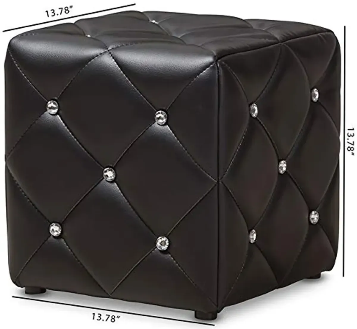 Baxton Studio Stacey 14" Square Faux Leather Ottoman in Black